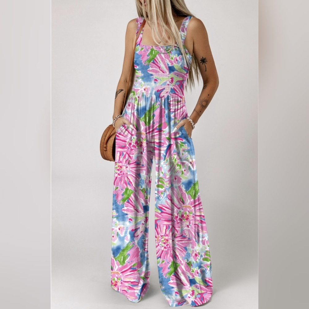 Floral Smocked Wide Leg Jumpsuit
